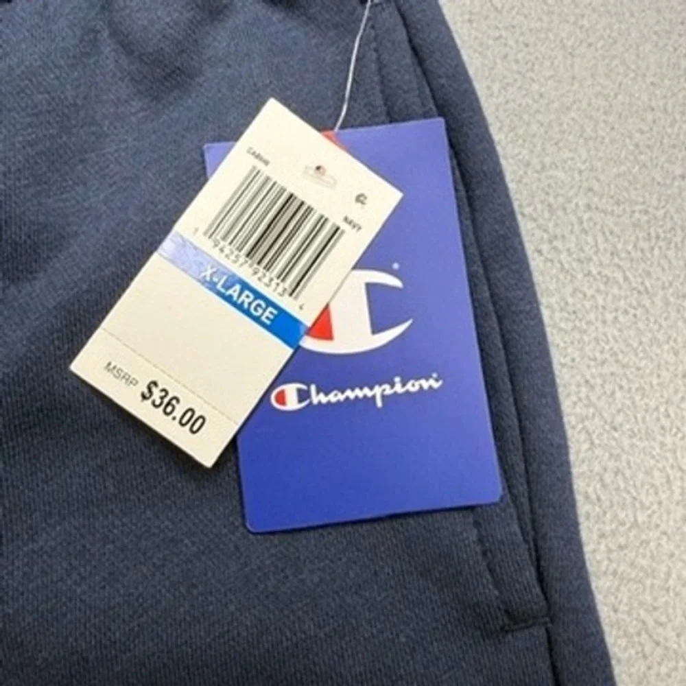 Champion Fleece Jogger Sweatpants Relaxed XL Navy Blue Colorblock Cuffs Logo NWT